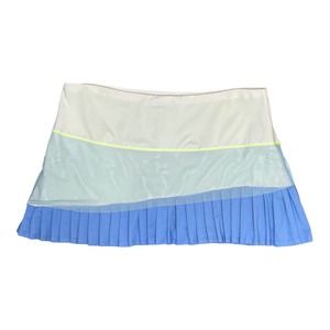Lucky In Love Pleated Tennis Skirt Skort Large White Blue Mesh Layer Pickleball